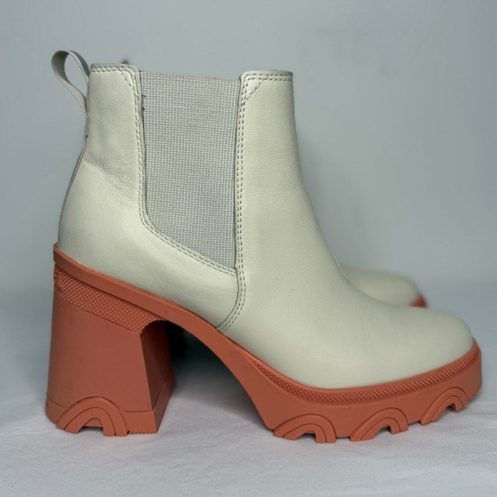 Sorel Brex Chelsea Boot Cream Leather Lug Platform Booties Spring Size 8 - Picture 7 of 12